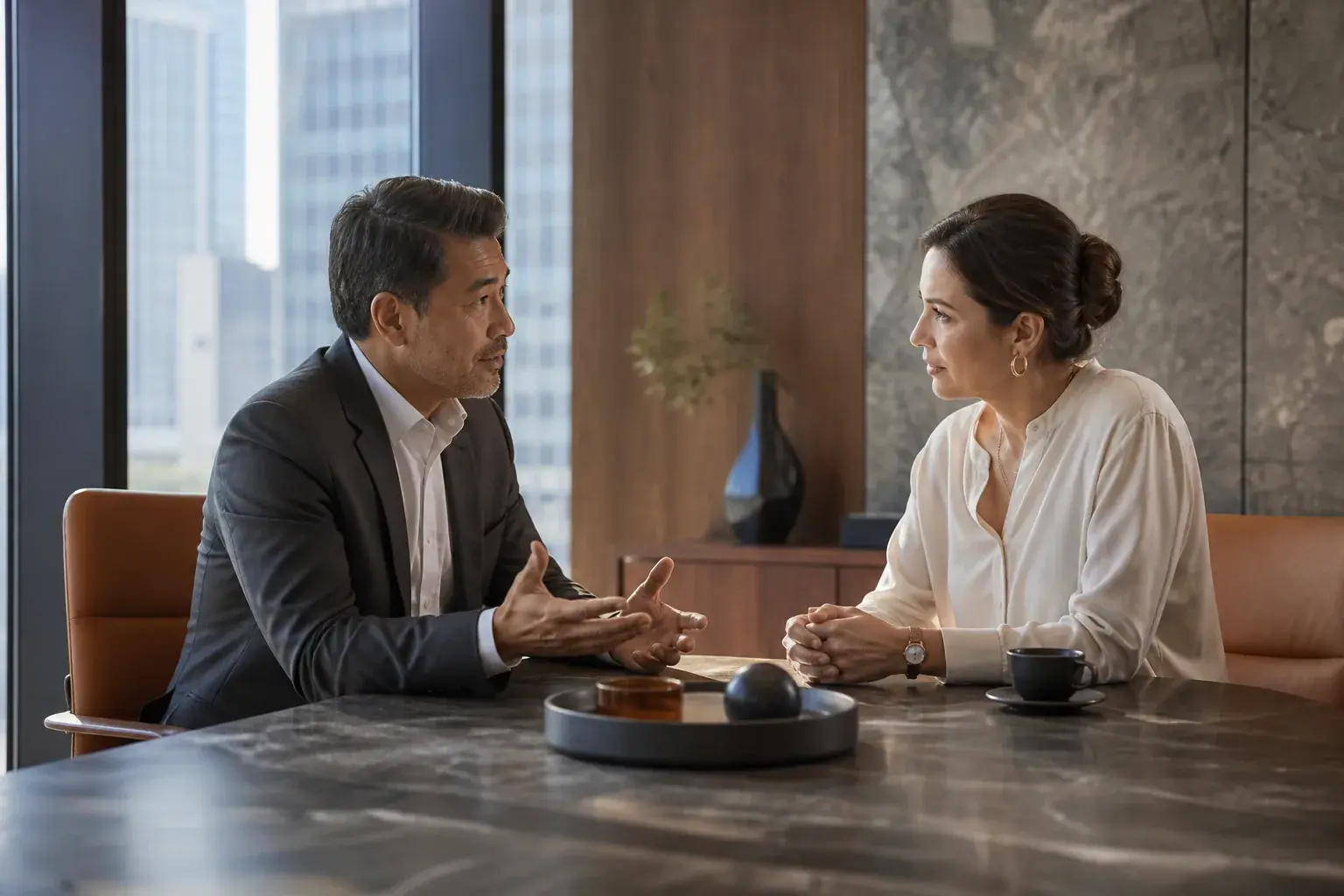 A client having a conversation with a support specialist